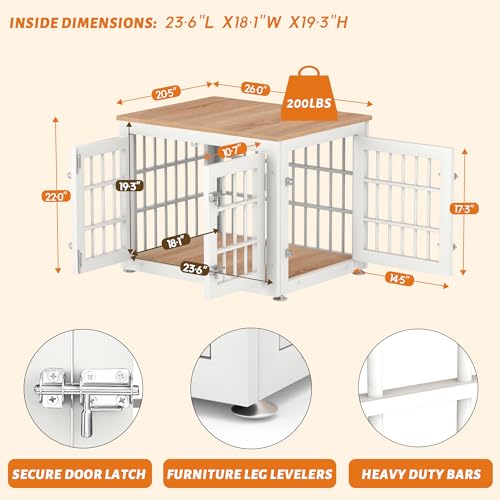 48 Inch Heavy Duty Dog Crate Furniture for Large Dogs, Decorative Pet House End Table, Extra Large Wooden Cage Kennel Furniture Indoor, Natural and White