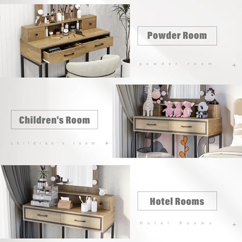 Sunvivi Vanity, Makeup Vanity Desk with 3 Color Dimmable Lighted Hollywood Mirror, White Vanity with 4 Drawers, Large Dressing Table for Women Girls