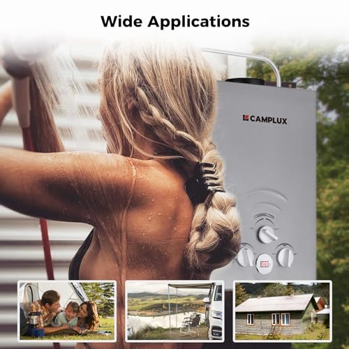 CAMPLUX 2.64 GPM Propane Portable Gas Water Heater, 68,000 BTU Outdoor Tankless Camping Water Heater with Digital Display, White