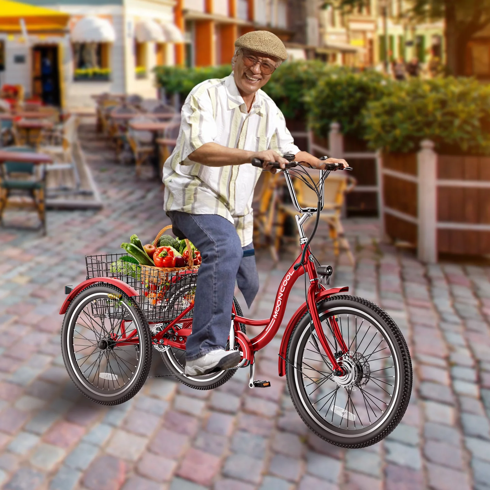 Ficisog 24" Adult Electric Tricycles, 350W 7-Speed Electric Tricycle with Removable Lithium Battery, Unisex 36V 14.5AH