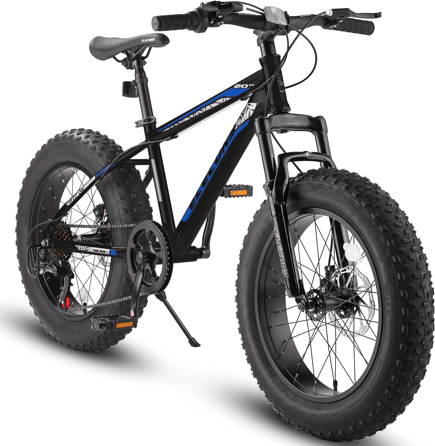 Elecony 26/20 Inch Fat Tire Bike Adult/Younth Full Shimano 21/7 Speed Mountain Bike, Dual Disc Brake, High-Carbon Steel Frame, Front Suspension, Mountain Trail Bike, Urban Commuter City Bicycle