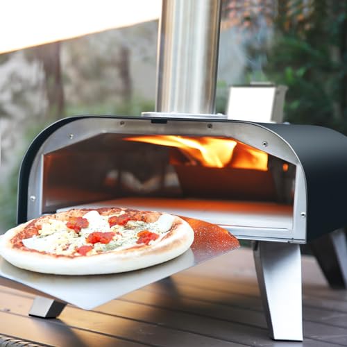 BIG HORN OUTDOORS 12" Black Pizza Ovens Wood Pellet Fired Pizza Maker, Stone-Baked Pizzas Made Easy Use Anywhere, Backyard Camping Party Cooking with your Family or Friend