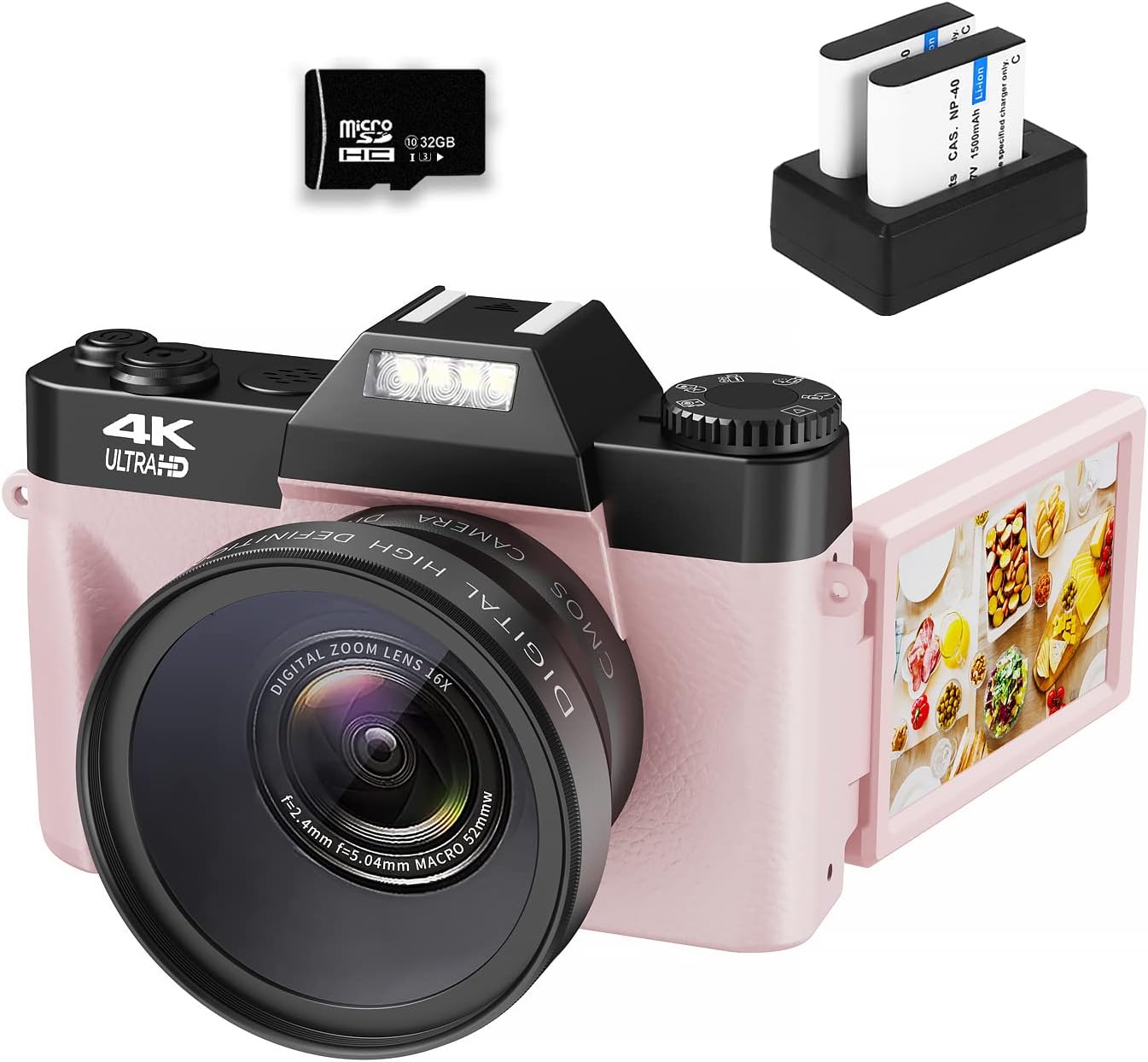 VJIANGER 4K Digital Camera 48MP Pixel Autofocus Vlogging Camera 3.0 IPS 30FPS Flip Screen 16X Digital Zoom Fixed Camera Lenses for Photography on YouTube with 32GB SD Card, 2 Batteries (Black)