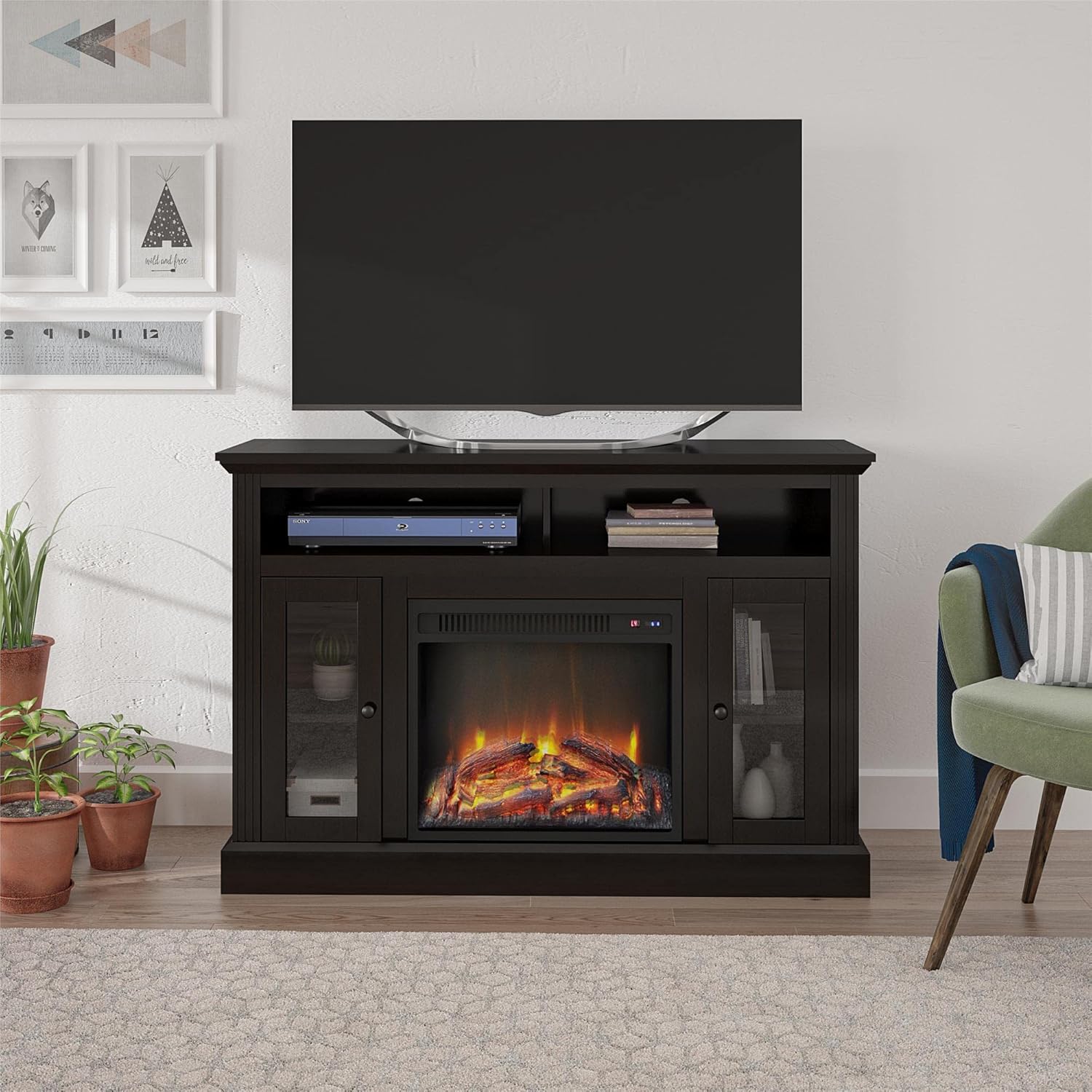 Ameriwood Home Chicago Electric Fireplace TV Console for TVs up to a 50, Espresso,1764096PCOM
