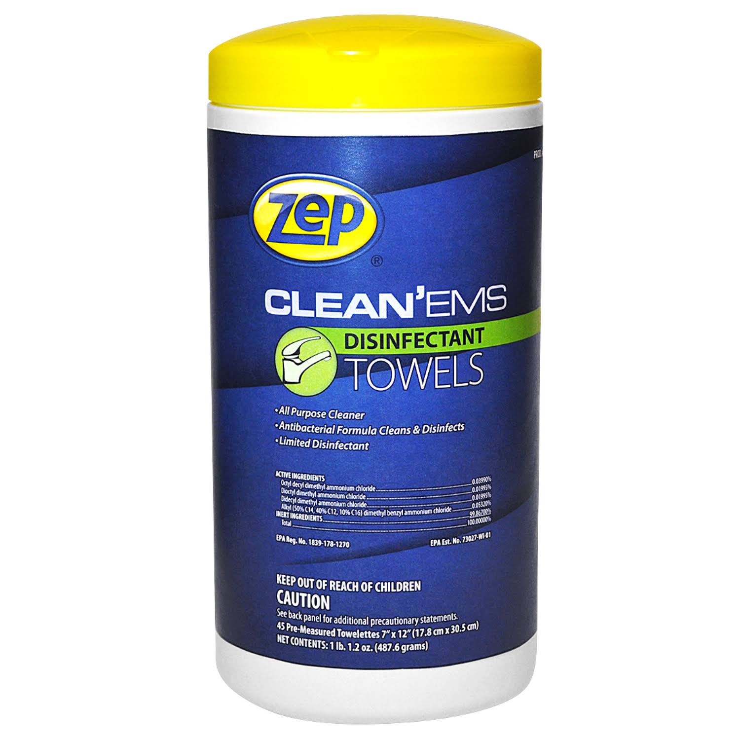 Zep Disinfectant and Sanitizing Wipes (40 Wipes per Canister) - Case of 6 Kills 99.9% of Germs - EPA Registered