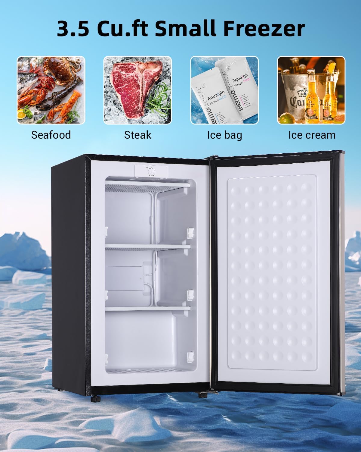 3.2 Cu. Ft. Compact Upright Freezer with 2 Shelves and 3 Level Adjustable Thermostat, Ideal for Office, Bar, Kitchen and Dorm, Silver