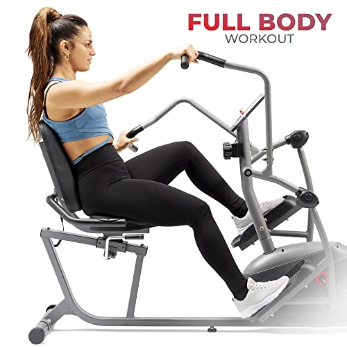 Sunny Health & Fitness Smart Recumbent Bike, Full-Body Home Training with Arm/Leg Exercisers, Indoor Cycling Workout Machine Plus Adjustable Seat & Bulit-in Pulse Sensors, Free SunnyFit App Connection