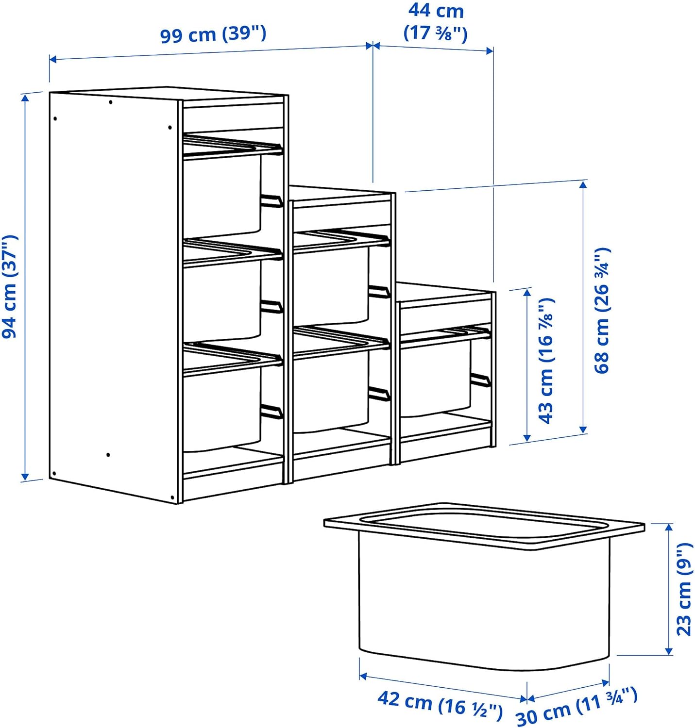 IKEA TROFAST Storage Combination with Boxes, 99x44x94 cm, White
