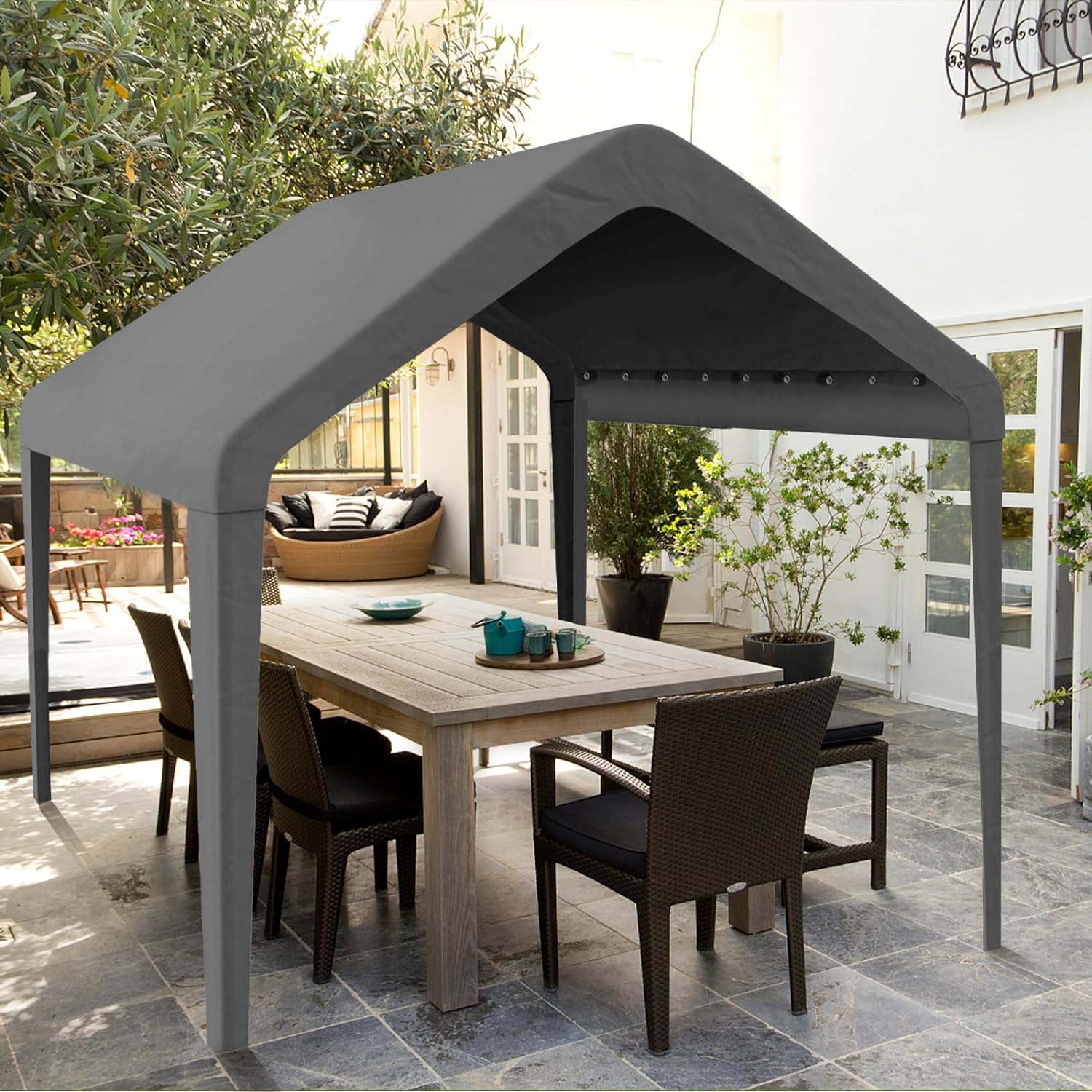 10x20 Carport Replacement Canopy Cover for Tent Top Garage Shelter Cover with Ball Bungees, 800D Oxford Replacement Cover Waterproof & UV Protection, Not Included Frame (Dark Gray)