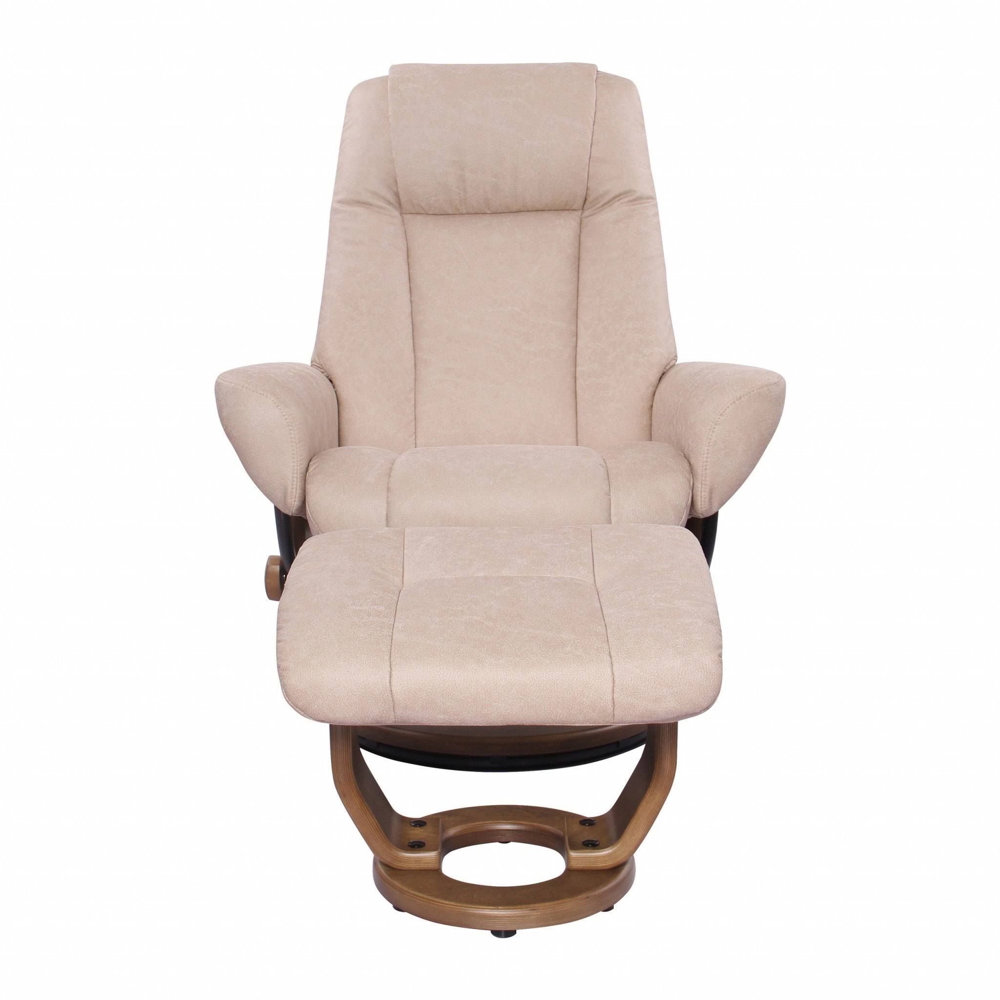 Contemporary Sandy Beige Swivel Recliner and Ottoman Set - Cream