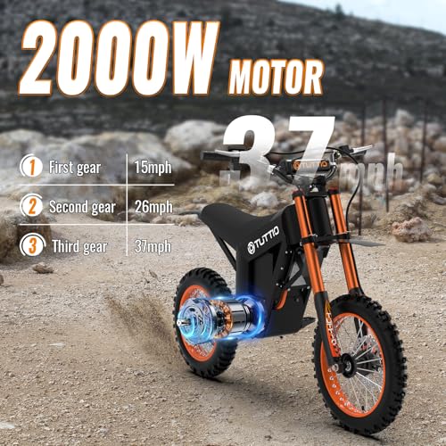 Tuttio Soleil 01 Electric Dirt Bike 2000W, 37MPH Speed, 14"/12" Fat Tires Electric Motorcycle, 48V 21AH Battery for 45 Mile Range,Ideal for Adults & Teens 13+ on Mountain Adventures(USA Warehouse)