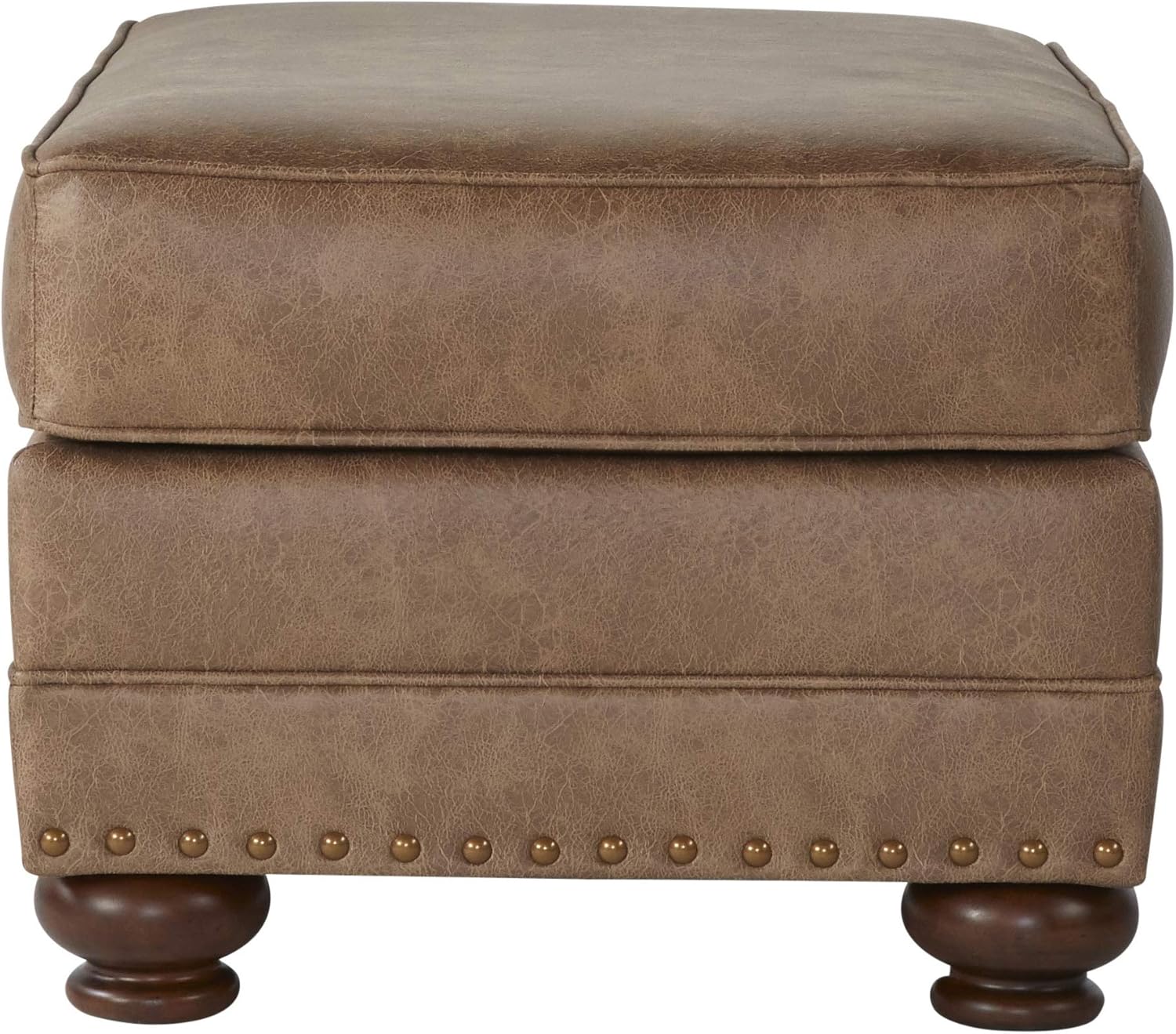 Roundhill Furniture Leinster Faux Leather Ottoman with Antique Bronze Nailheads in Jetson Ginger