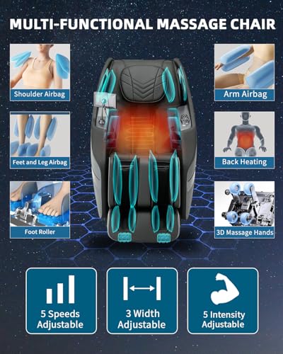 3D Full Body Massage Chair, Zero Gravity with Heat, 12 Auto-Modes, Shiatsu Foot & 55“ SL-Track, 28 Airbags, Footcare Massage, Grey