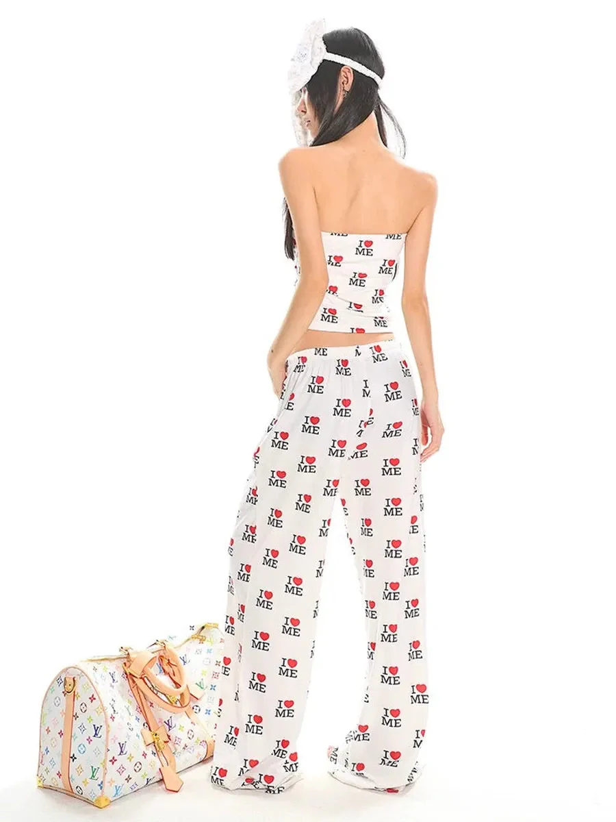 'Love Me' Y2k Streetstyle Elastic Waistband Pants & Top Set
