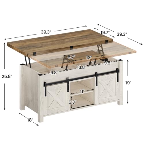 SEDETA Lift Top Coffee Table, 4 in 1 Multi-Function Convertible Coffee Tables with Storage and Hidden Compartment, Farmhouse Coffee Table Converts to Dining Table for Living Room, Grey