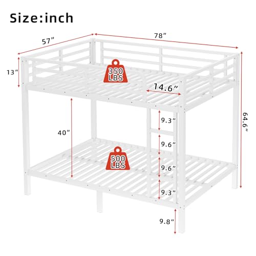 Twin XL Over Twin XL Bunk Bed, Metal Bunk Bed Frame Heavy Duty Bunk Beds Loft Bed Frame with Ladder and Guardrail Metal Slats No Box Spring Required for Adults Teens, Black