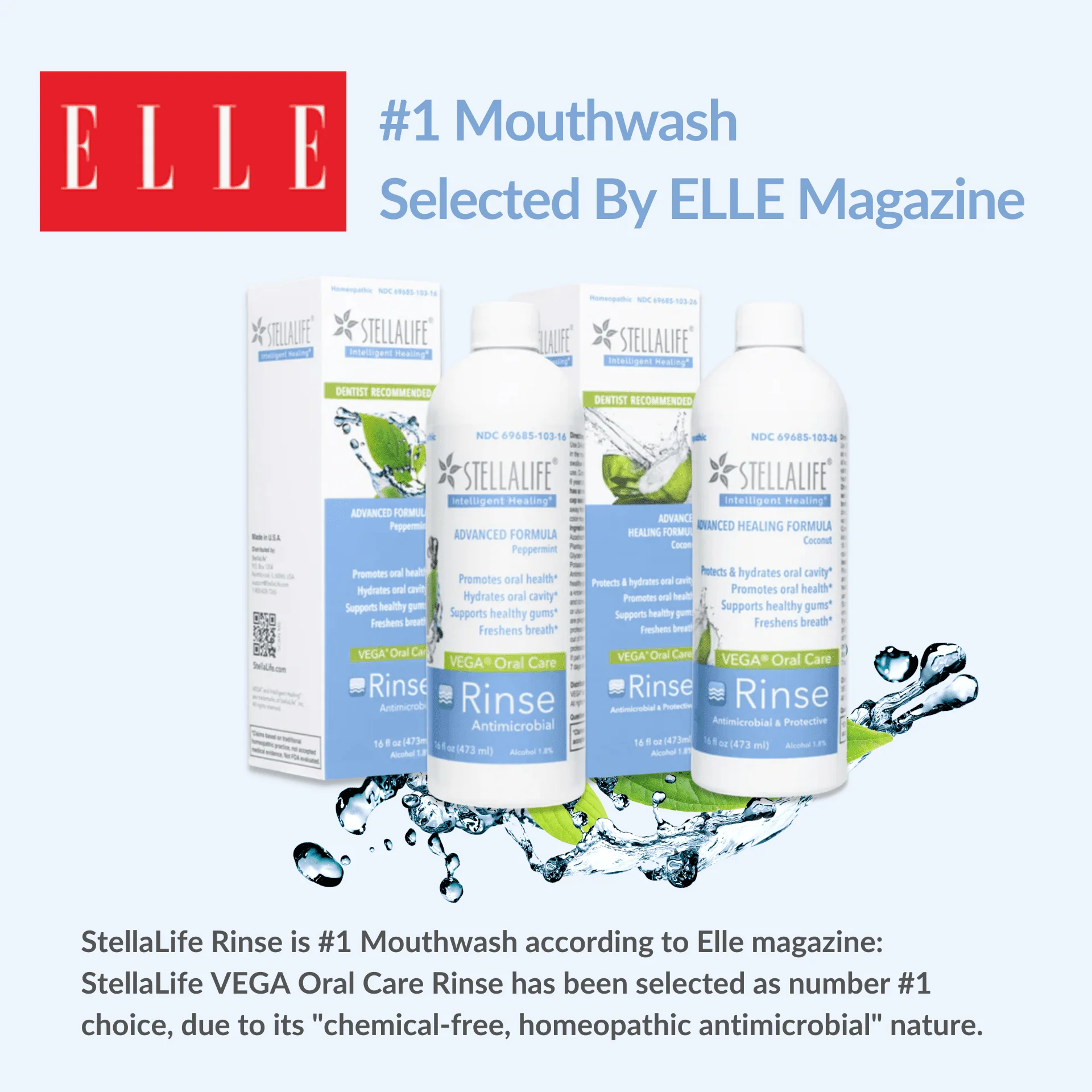 StellaLife VEGA Oral Care Peppermint Rinse: Dry Mouth Mouthwash, Daily Dental Hygiene