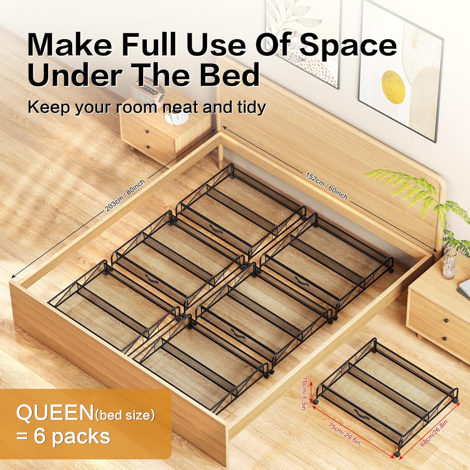 Under Bed Shoe Storage Organizer, 2 Pack Under Bed Storage Containers with Wheels for Under Bed Shoe Organizer Drawer Space Saving for Bedroom
