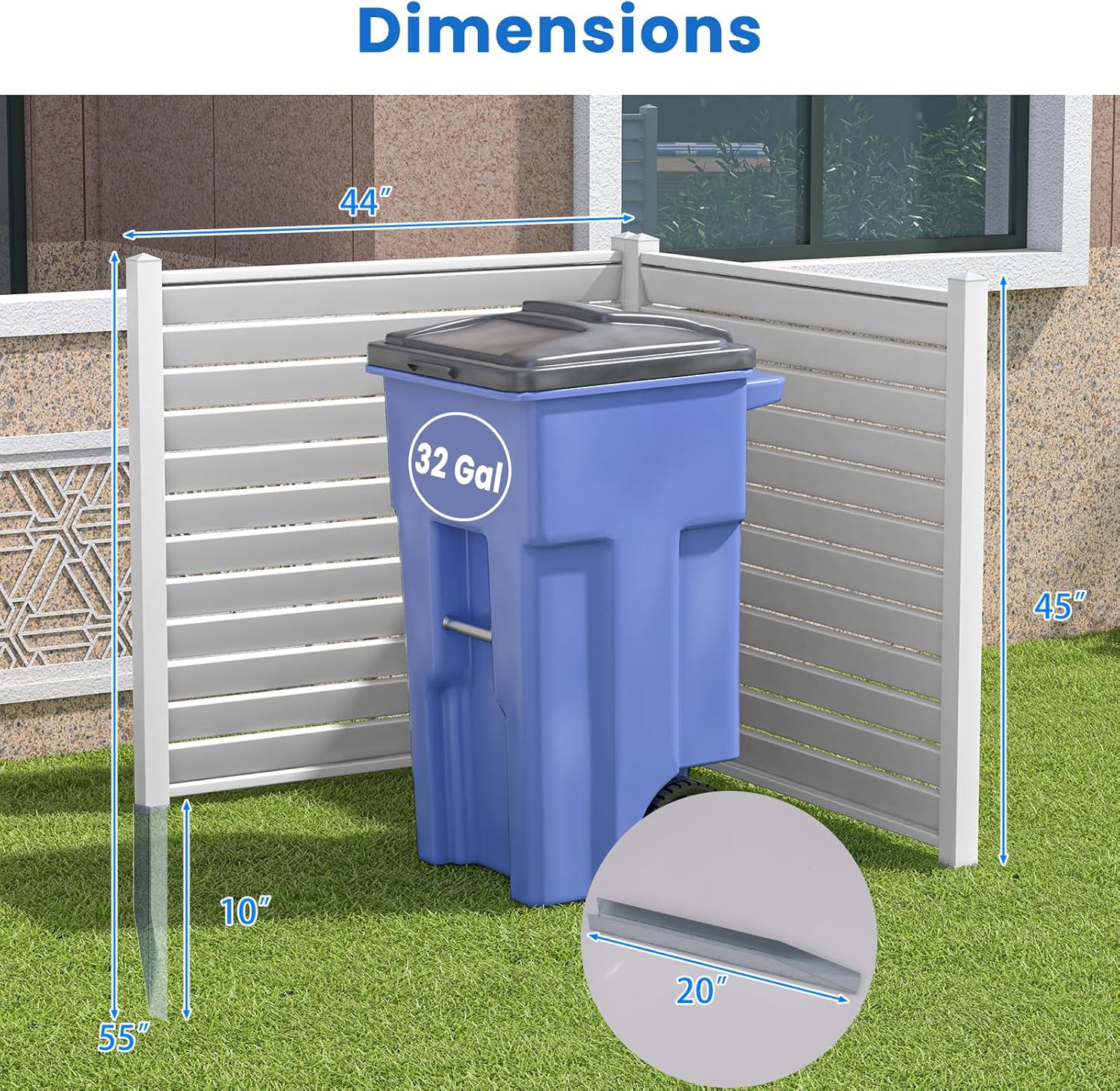 Giantex Air Conditioner Fence 2 Panels - 44''W x 45''H Outdoor Privacy Screens with 4 Metal Stakes, Decorative PVC Trash Can Enclosure, White Louvered AC Fence for Outside Unit Pool Garden Yard