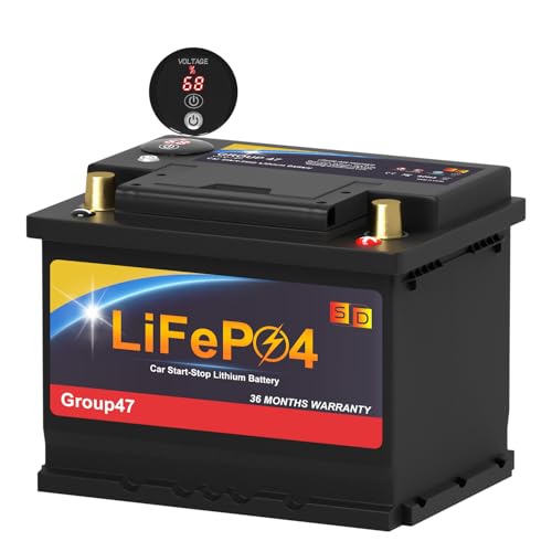 Lithium Car Battery Start and Stop, 12.8V 576WH Group 47 LiFePO4 Automotive Battery For Car, Starter Battery Plus Deep Cycle Performance, 36 Months Warranty