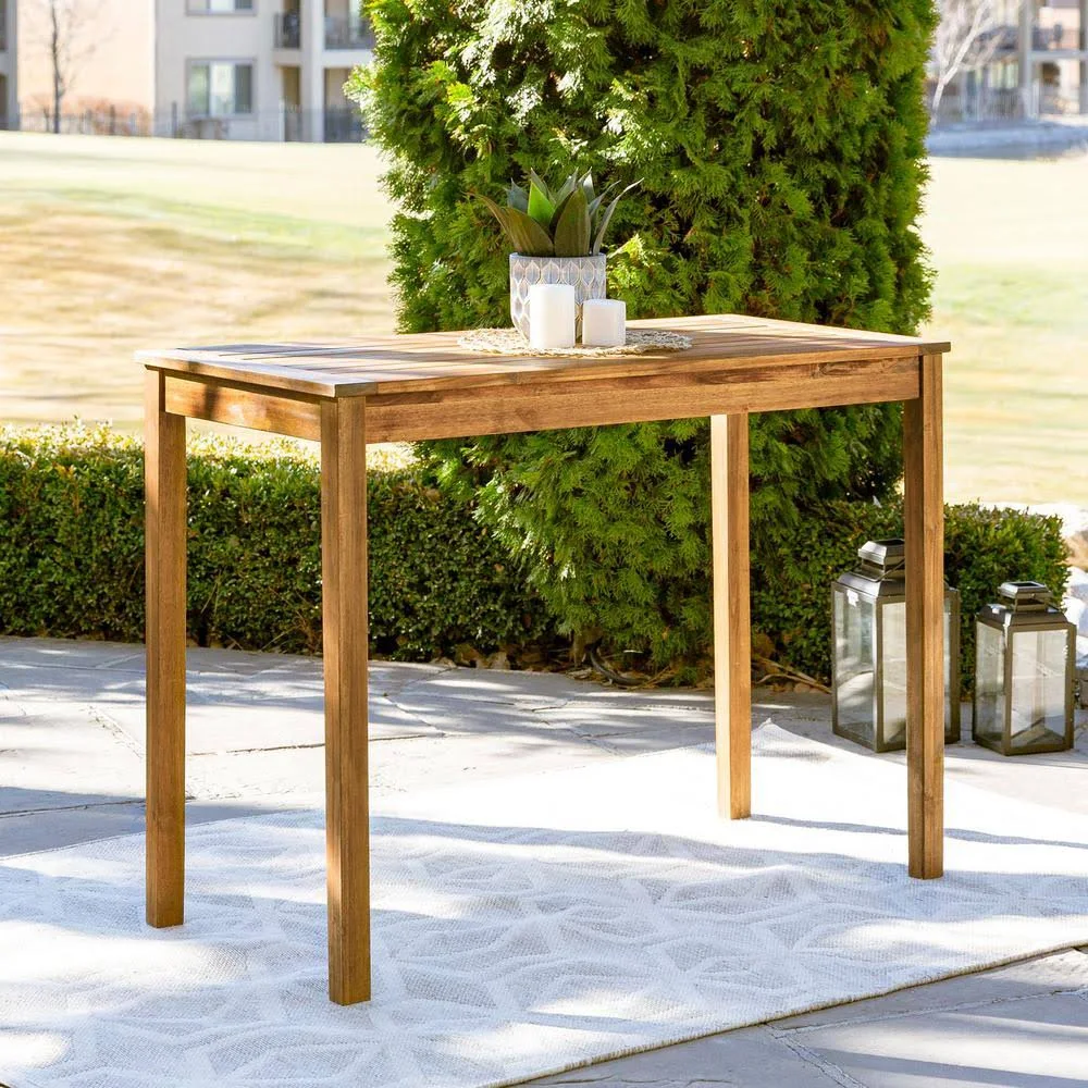 Welwick Designs Brown Rectangle Acacia Wood Counter Height Outdoor High Top Table