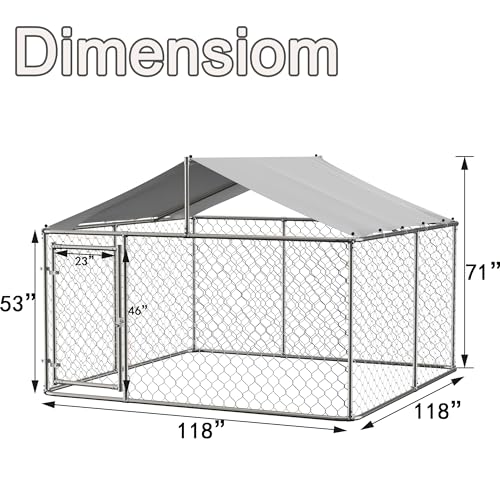 13.1x13.1x7.6 FT Outdoor Dog Kennel, Large Heavy Duty Galvanized Steel Dog Cage with Waterproof Cover, Dog Fence House w/Secure Lock, Anti Rust Dog Enclosure Playpen for Backyard, Silver