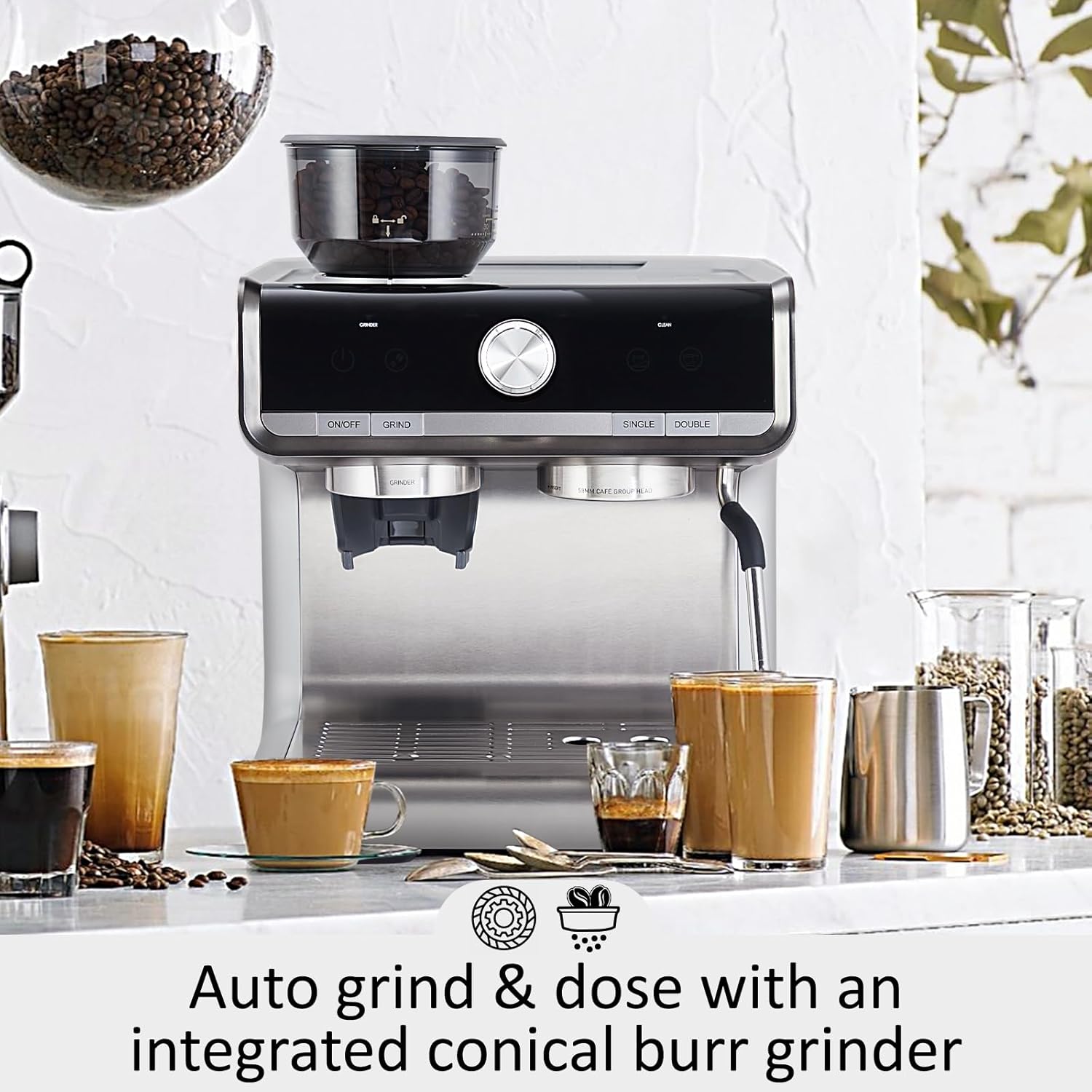 Espresso Machine With Grinder, Professional Espresso Maker With Milk Frother Steam Wand, Barista Latte Machine With Removable Water Tank for Cappuccinos or Macchiatos