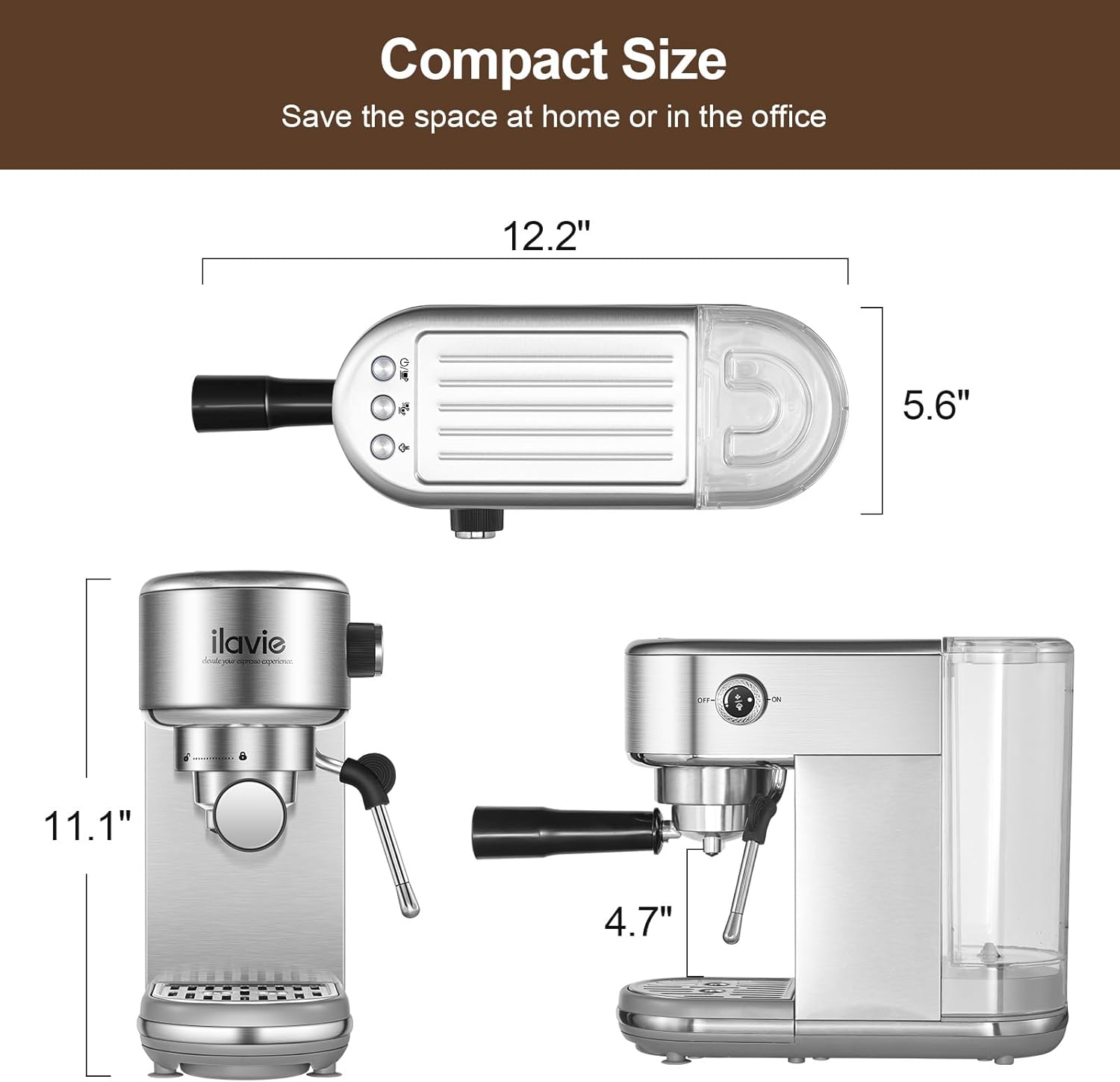 Espresso Coffee Machine for Home 20 Bar, Professional Compact Cappuccino Machine Maker for Latte, with 40oz Detachable Water Tank, 1350W Strong Power, Stainless Steel
