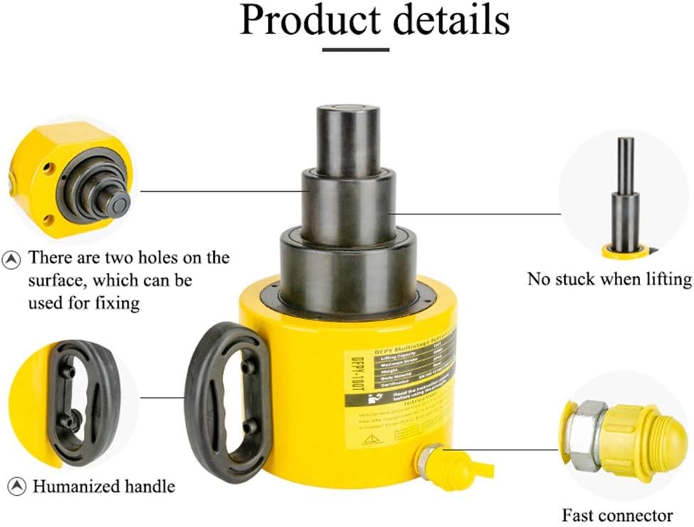 NEWTRY 20 ton Hydraulic Ram Jack Multi-Section Stoke 200mm(8inch) Short Type Protable Hydraulic Cylinder Industrial Lifting Jack, not for Car (20T)