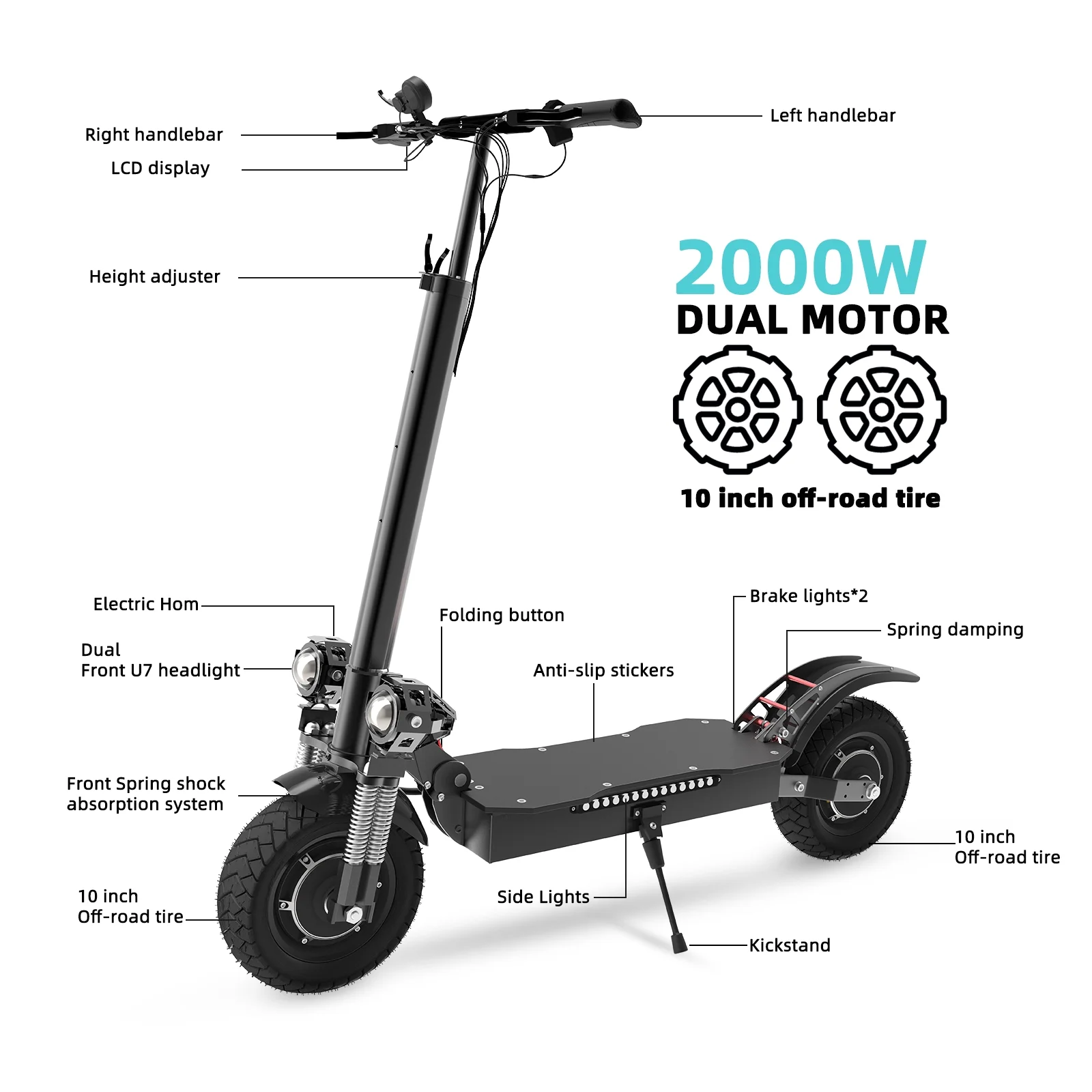 Electric Scooter for Adults , 2600W, 45 MPH, 40 Miles, Disc Brake ，E Scooter