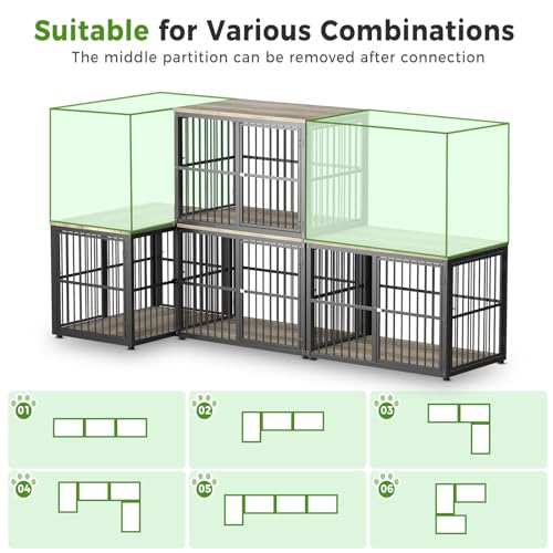 86.62''Dog Crate Furniture Large Breed TV Stand with Double Rooms,Wooden Dog Kennel Dog Crate End Table with Removable Divider for Large Medium Dogs, Can Use Separately, Brown