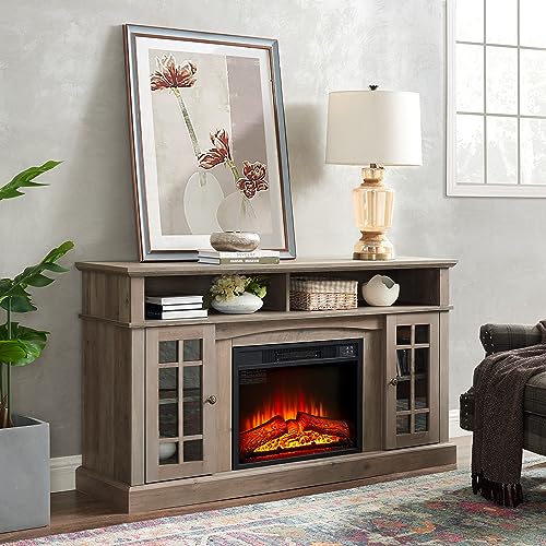 KUIKUI Electric Fireplace TV Stand for TVs up to 65", Electric Fireplace Stoves TV Console with Storage Space, Antique Entertainment Console Center with 23" Fireplace Insert for Living Room, Espresso