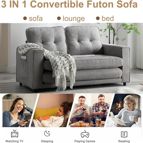 Futon Loveseat Sofa Bed,Convertible Folding Futon Couch Breathable Small Couch,Adjustable Pull Out Chaise Lounge Couch for Compact Living Studio in Living Room and Bedroom,Offices,Dorm (Dark Grey/1)