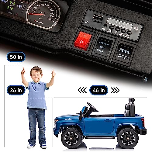 Track Seven 24V Ride on Car for Kids,Licensed Silverado HD 2 Seater Electric Car,Kids 24V 2 Seater Ride On Car with Remote Control,24V Ride on Truck,Music,ABC,Electric Vehicle, Blue
