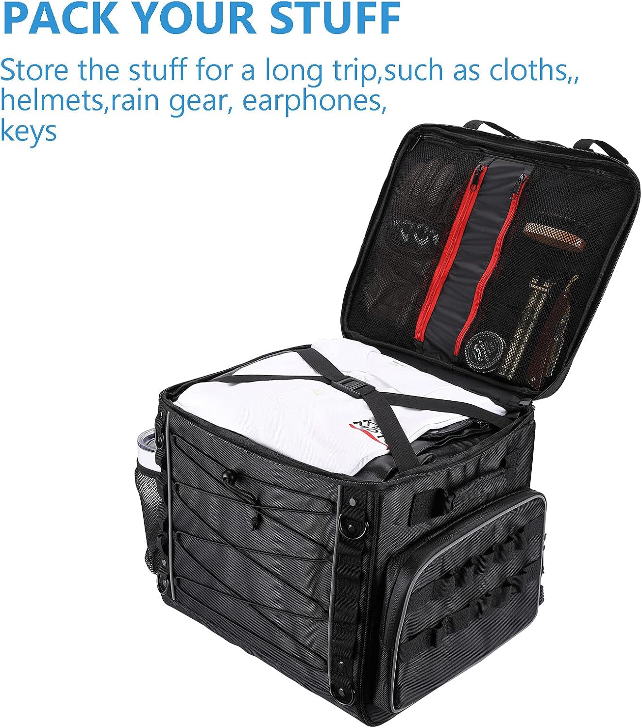 KEMIMOTO Motorcycle Travel Luggage Bag, Motorcycle Tail Bag for Softail Sportster Dyna Touring Models Road King Road Glide Street Glide Waterproof All Weather with Sissy Bar Straps Black