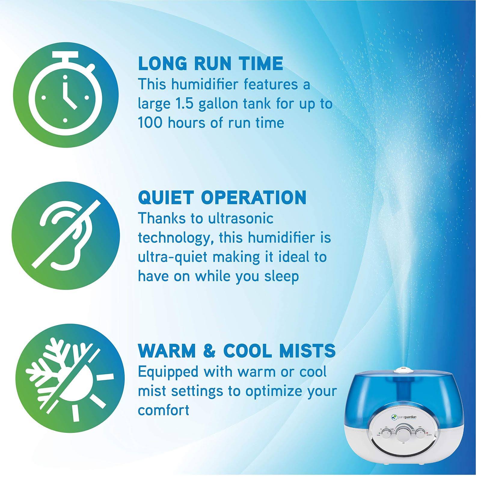 Pureguardian H1510 Ultrasonic Warm and Cool Mist Humidifier