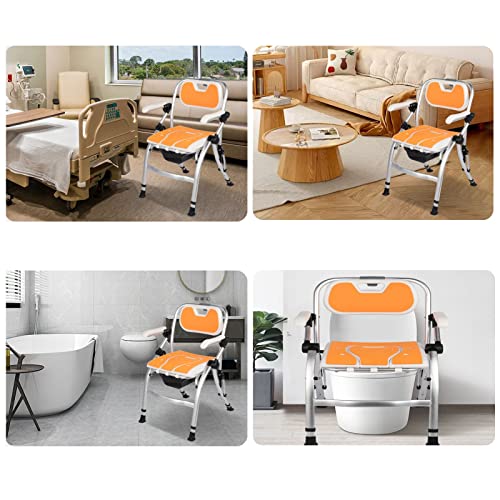 Bedside Commode with Adjustable Height,Commode Wheelchair One Button Folding Commode Chair Toilet Multifunction Shower Chair Use as Mobile Toilet Travel Easy to Fold for Disabled Elderly B