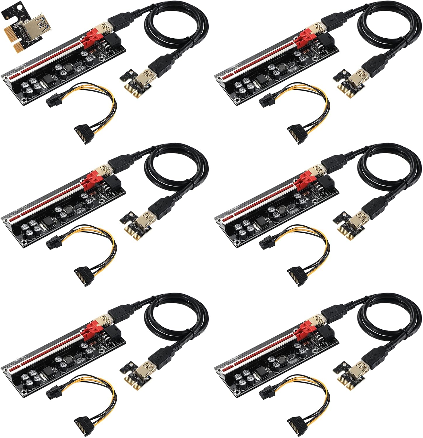 MZHOU PCI-E 1X to 16X Riser Card - Graphics Extension Powered Riser Adapter Card with 24in USB 3.0 Extension Cable for GPU Mining（White-6 Pieces） Pack of 2