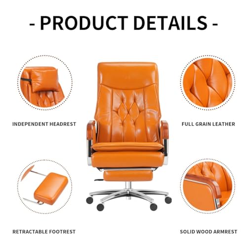 Kinnls Cameron Massage Chair, Big and Tall Office Chair 500lbs Genuine Leather High Back Heavy Duty Executive Desk Chair Fully Reclining Chair for Long Hours (Cowhide Leather-Black)