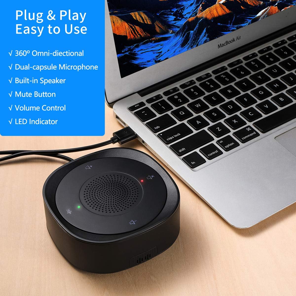 USB Speakerphone Microphone, Conference Speaker Omnidirectional Computer Mic, with 360o Voice Pickup, Touch-Sensor Buttons for Mute/unmute, Streaming, Call Speaker Skype, Webinar, Interview -(JV801)