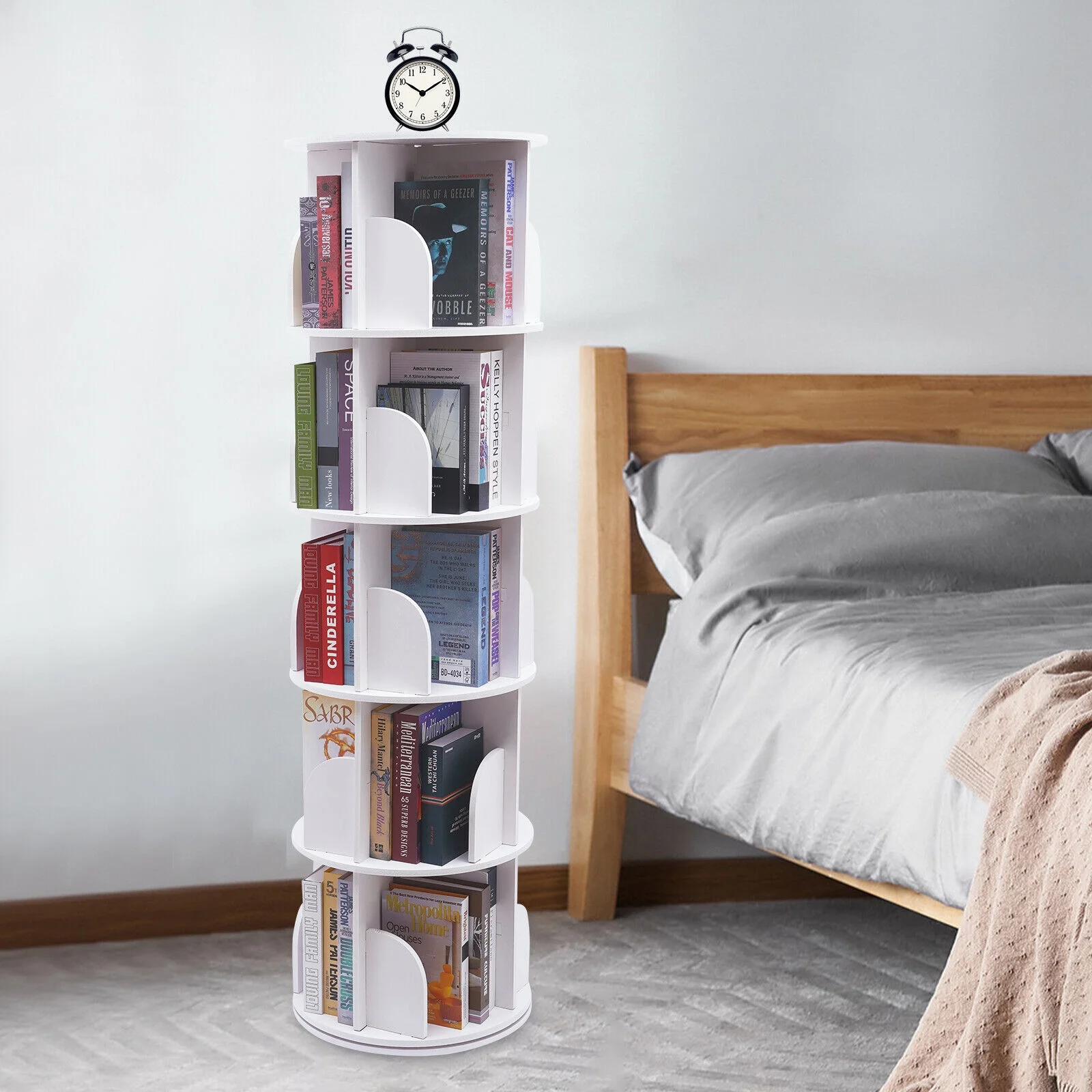 Miumaeov Rotating Bookshelf White Small Corner Bookshelf 360° Display Floor Standing Bookcase Storage Rack Stackable for Home Bedroom Living Room Office