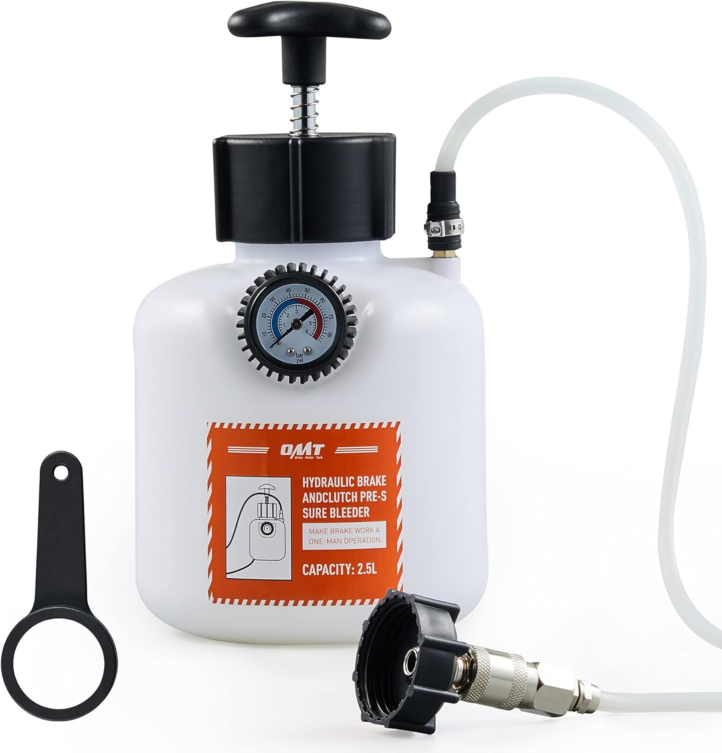 Orion Motor Tech Brake Pressure Bleeder, European Brake Bleeder with Hand Pump, 2.5L Pressure Brake Bleeder with Hose and European Adapter, Manual Brake Fluid Pressure Bleeder Pack of 2