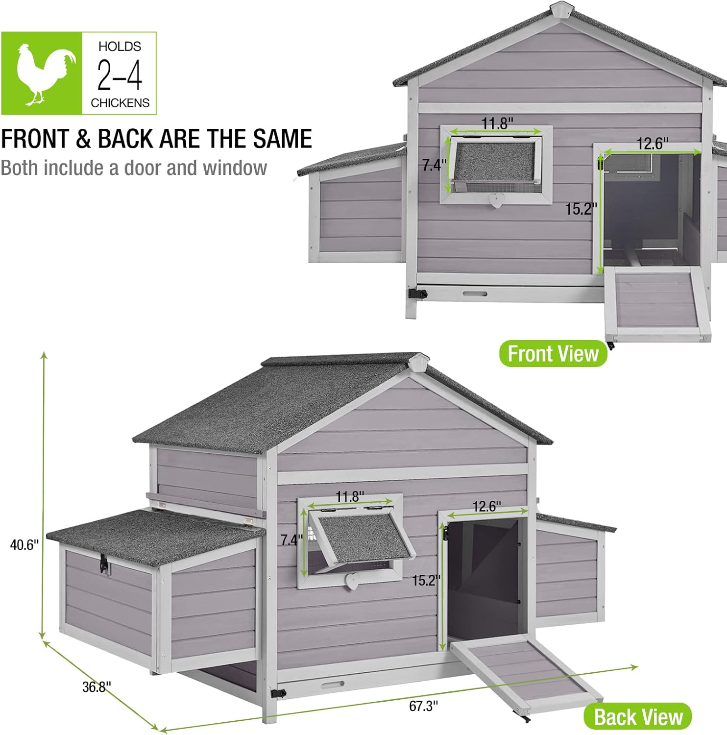 GUTINNEEN Chicken Coop Outdoor Poultry Cage Wooden Hen House with Large Nesting Box, Backyard and Farm