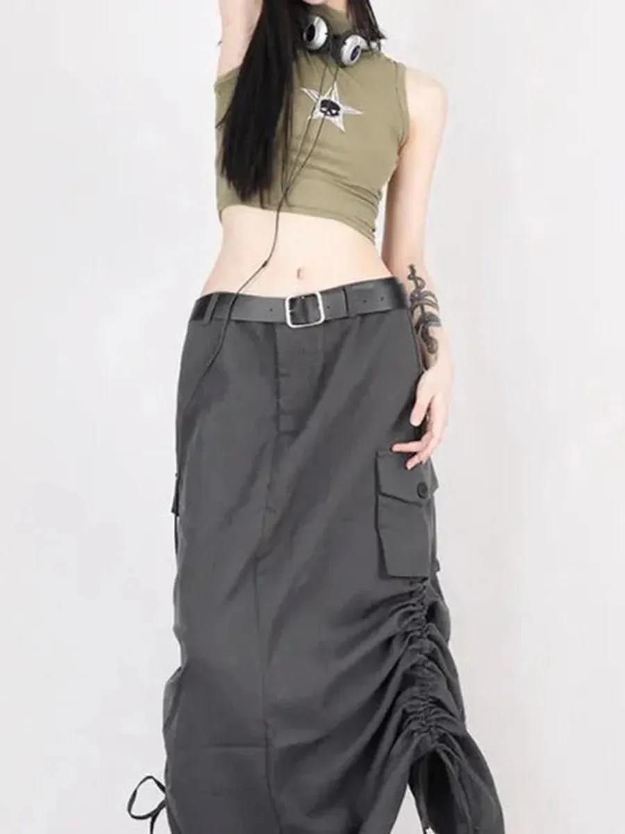 'Retrograde' Grunge Ruffled Split Midi Dress