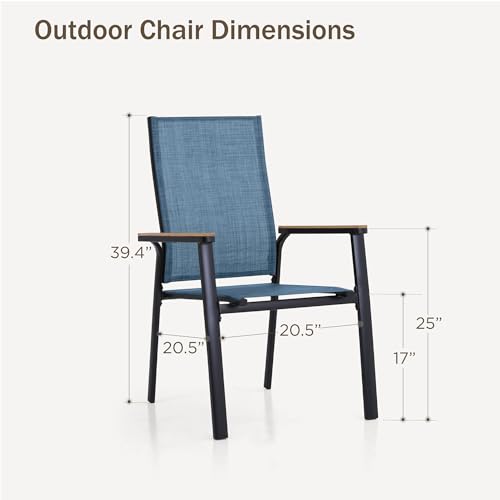PHI VILLA Outdoor Stackable Dining Chairs Set of 6（Beige,Lightweight Aluminum Frame with Textilene Fabric & Wider Armrest,Easy to Store,Outdoor Chairs for Garden,Lawn