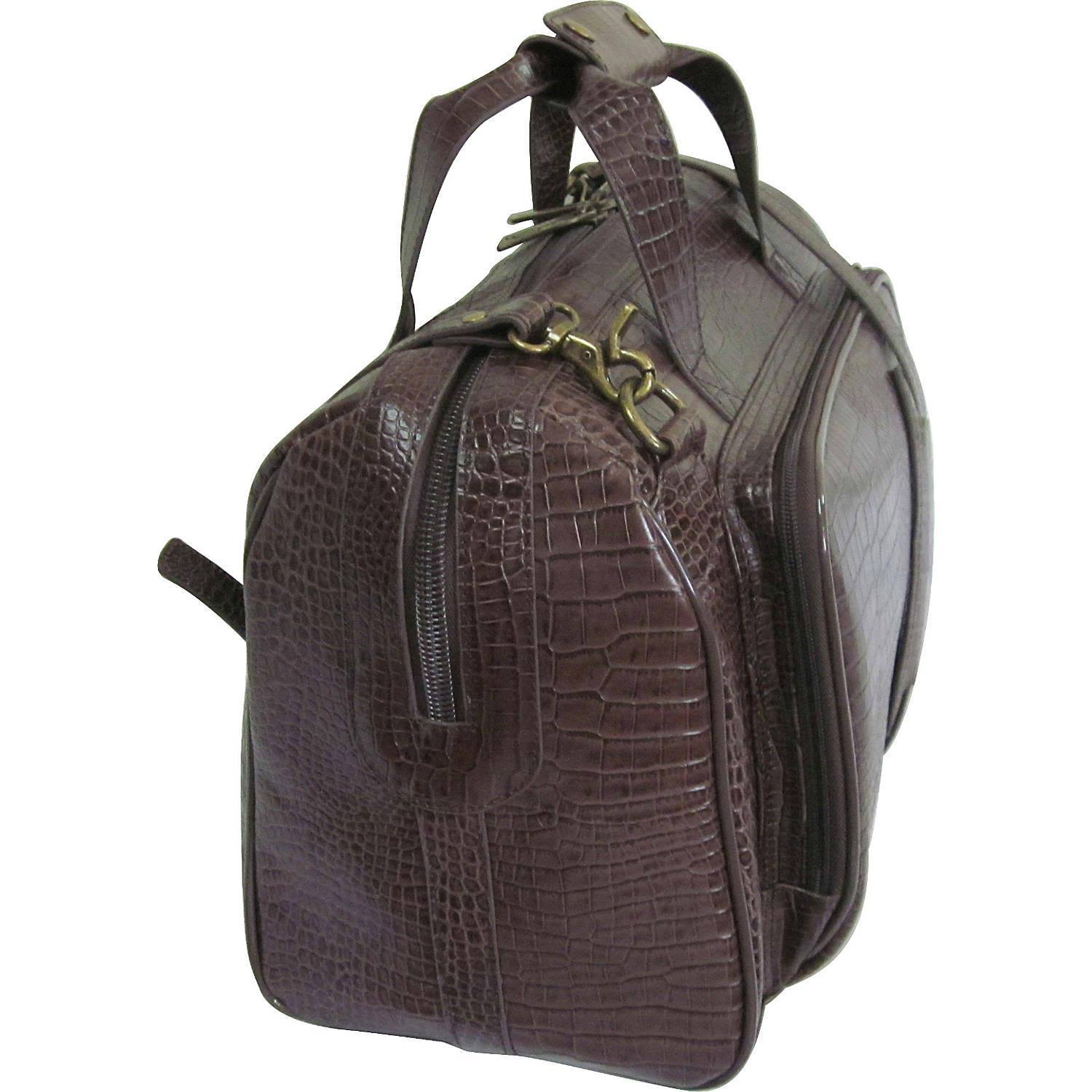Amerileather Croco-Print 16 inch Leather Carry-On Weekend Duffel, Brown