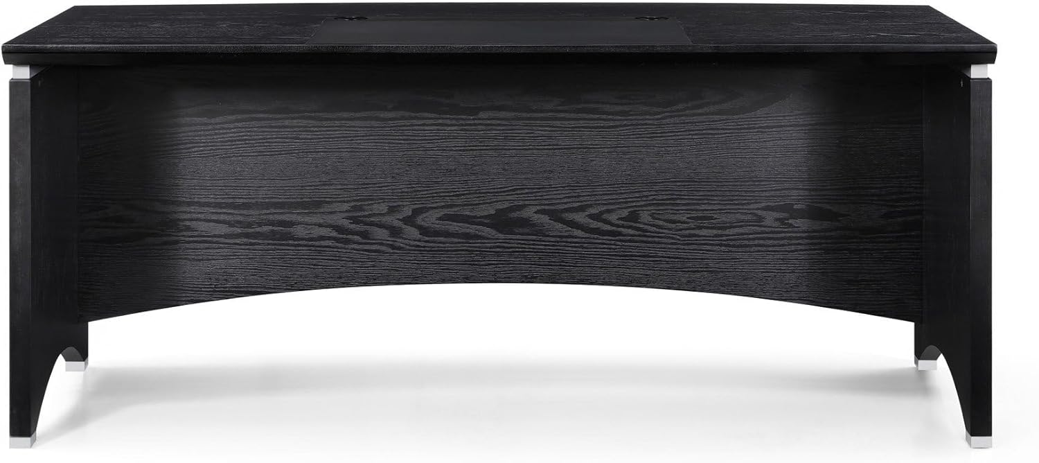 ZURI Modern 71" Washington Black Oak Wood Desk with Leather Writing Pad