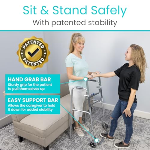 Vive Sit to Stand Walker - Rolling Stand Assist Walker for Seniors & Adults - Lightweight, Folding, Front 5" Wheels - Standing Roller for Elderly, Handicap - Collapsible for Transports