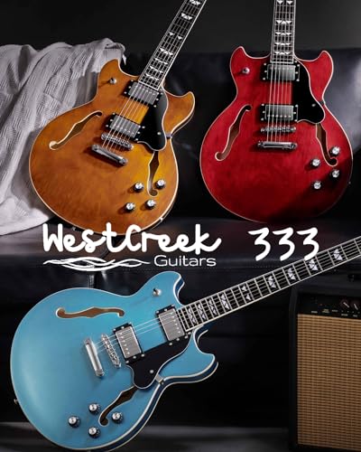 WestCreek 333 Electric Guitar with 6 String, Semi Hollow Body Jazz Electric Guitar, Humbucker Pickups, Rosewood Fretboard, Rounded End Jumbo Frets, Full size