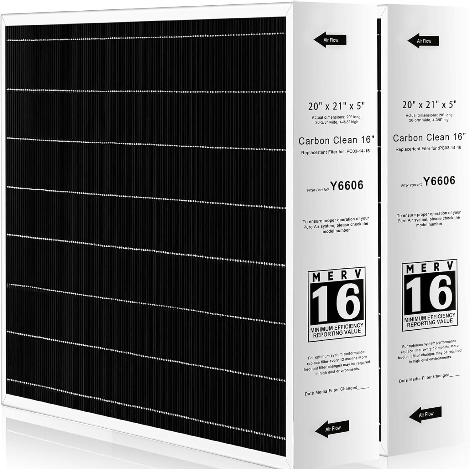 Y6606 MERV 16 Filter 20x21x5 - Y6606 Filter 2Pack - Replacement for Lennox Y6606 Merv 16 filter 20x21x5 - Compatible with Lennox PureAir PCO3-14-16 Air Purifier Purification System